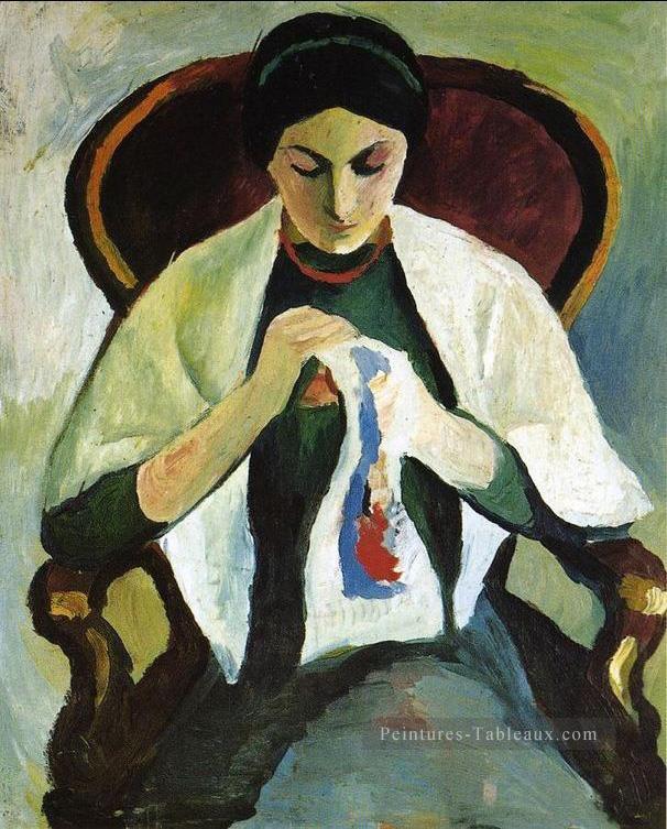 Femme brodant dans un fauteuil Portrait des artistes Femme expressionniste Peintures à l'huile